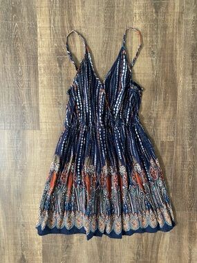 SHEIN Navy & Rust Boho Print Spaghetti Strap Midi Dress